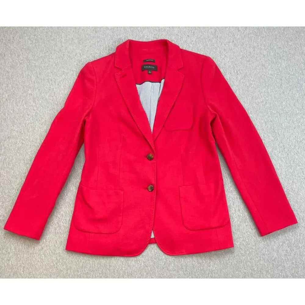 Talbots Blazer Womens 10 Red Cotton Blend Notch Lapel 2-Button Single Breasted